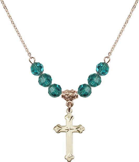 14kt Gold Filled Cross Birthstone Necklace with Zircon Beads - 0667