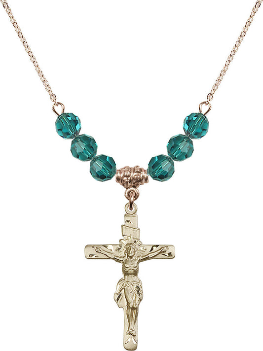 14kt Gold Filled Crucifix Birthstone Necklace with Zircon Beads - 0668