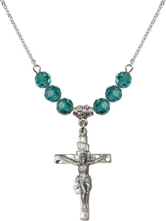 Sterling Silver Crucifix Birthstone Necklace with Zircon Beads - 0668