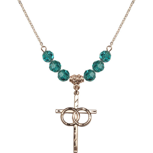 14kt Gold Filled Wedding Rings Cross Birthstone Necklace with Zircon Beads - 0671