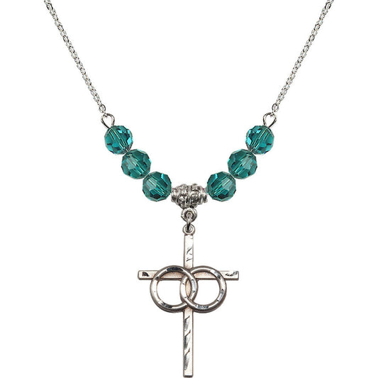 Sterling Silver Wedding Rings Cross Birthstone Necklace with Zircon Beads - 0671