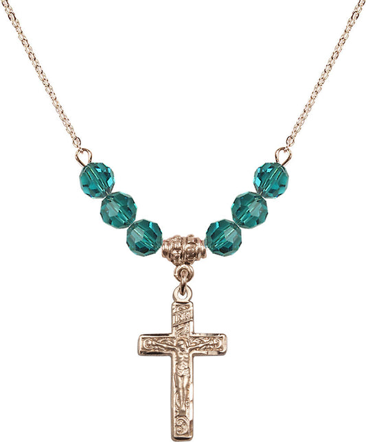 14kt Gold Filled Crucifix Birthstone Necklace with Zircon Beads - 0673