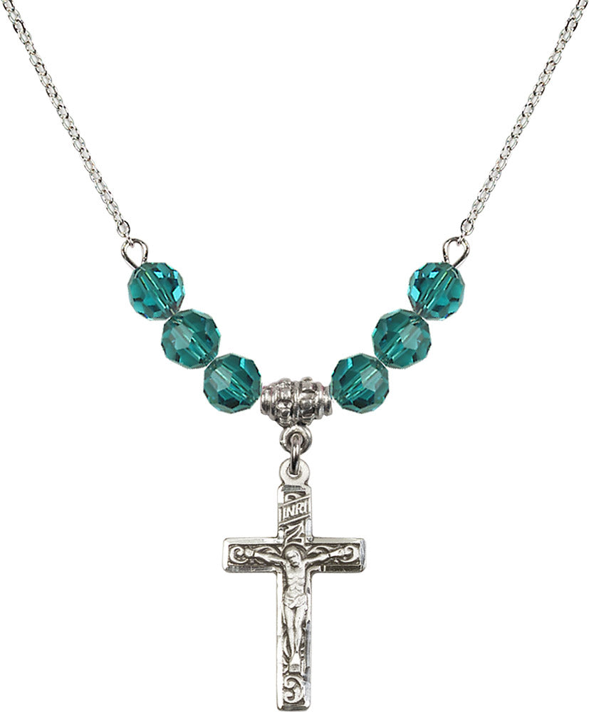 Sterling Silver Crucifix Birthstone Necklace with Zircon Beads - 0673