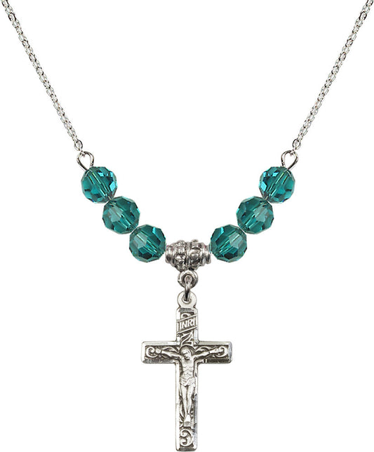 Sterling Silver Crucifix Birthstone Necklace with Zircon Beads - 0673