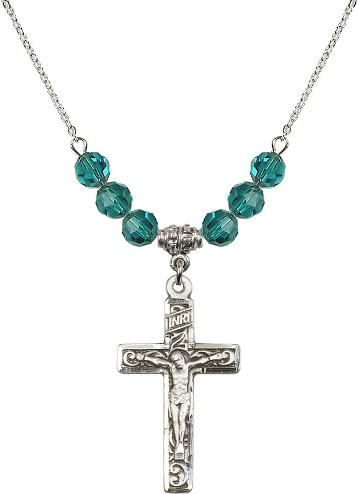 Sterling Silver Crucifix Birthstone Necklace with Zircon Beads - 0674