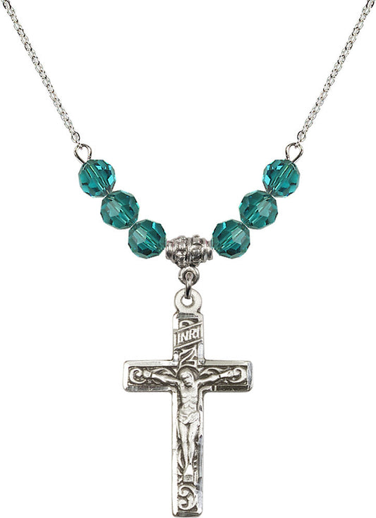 Sterling Silver Crucifix Birthstone Necklace with Zircon Beads - 0674