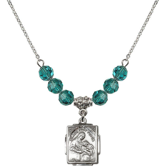 Sterling Silver Saint Ann Birthstone Necklace with Zircon Beads - 0804