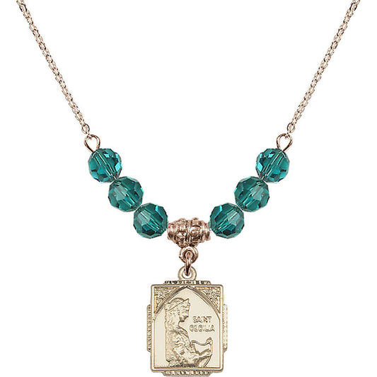 14kt Gold Filled Saint Cecilia Birthstone Necklace with Zircon Beads - 0804