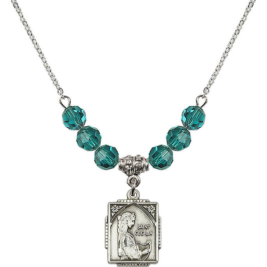 Sterling Silver Saint Cecilia Birthstone Necklace with Zircon Beads - 0804