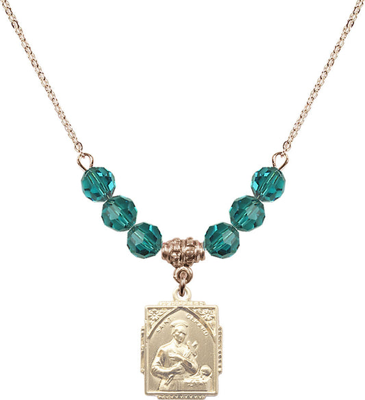 14kt Gold Filled Saint Gerard Birthstone Necklace with Zircon Beads - 0804