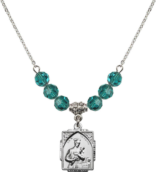 Sterling Silver Saint Gerard Birthstone Necklace with Zircon Beads - 0804