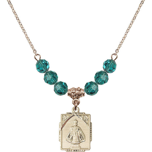 14kt Gold Filled Infant of Prague Birthstone Necklace with Zircon Beads - 0804