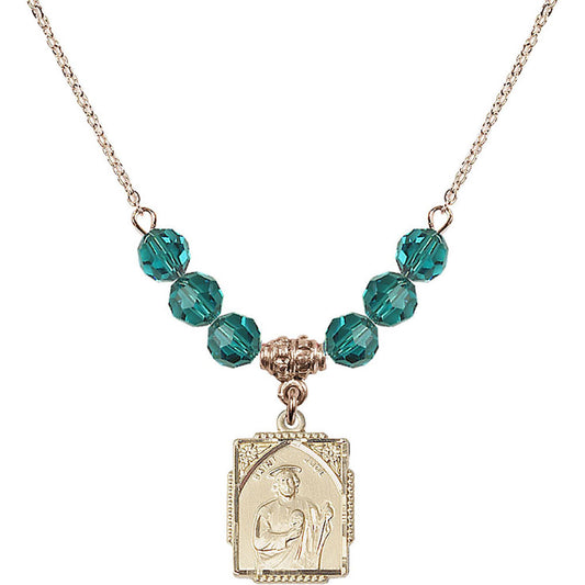 14kt Gold Filled Saint Jude Birthstone Necklace with Zircon Beads - 0804