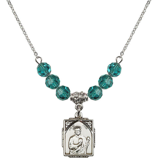 Sterling Silver Saint Jude Birthstone Necklace with Zircon Beads - 0804