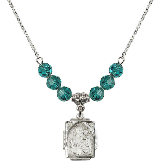 Sterling Silver Saint Joseph Birthstone Necklace with Zircon Beads - 0804