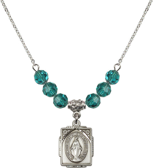 Sterling Silver Miraculous Birthstone Necklace with Zircon Beads - 0804