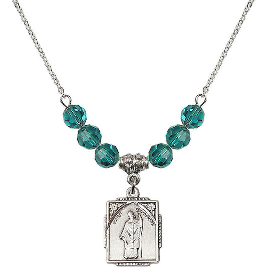 Sterling Silver Saint Patrick Birthstone Necklace with Zircon Beads - 0804