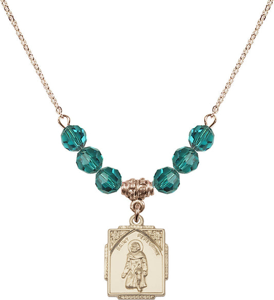 14kt Gold Filled Saint Peregrine Birthstone Necklace with Zircon Beads - 0804