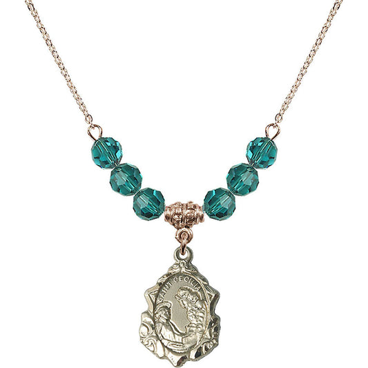 14kt Gold Filled Saint Cecilia Birthstone Necklace with Zircon Beads - 0822