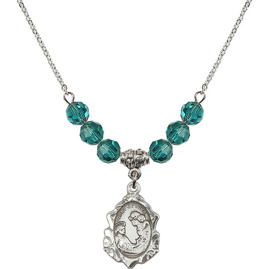 Sterling Silver Saint Cecilia Birthstone Necklace with Zircon Beads - 0822