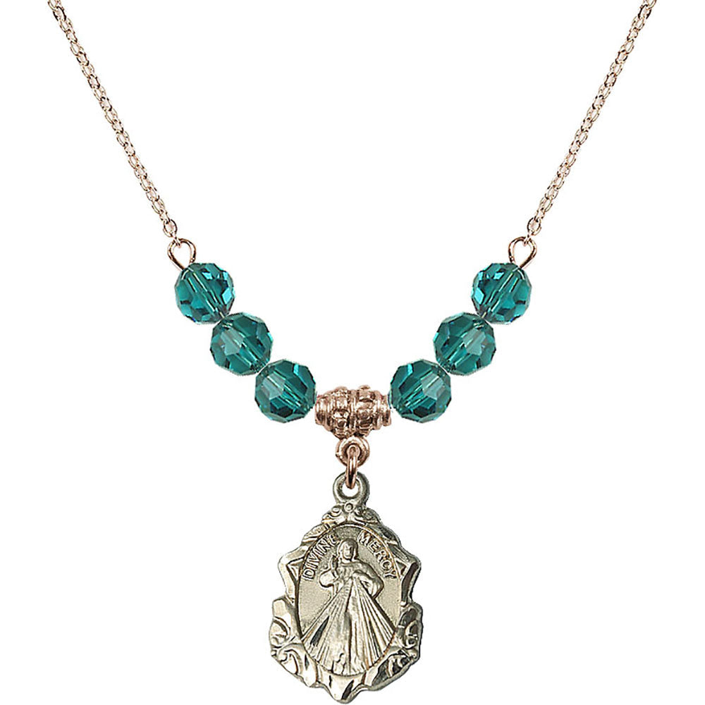 14kt Gold Filled Divine Mercy Birthstone Necklace with Zircon Beads - 0822