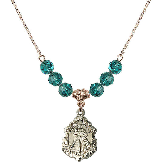 14kt Gold Filled Divine Mercy Birthstone Necklace with Zircon Beads - 0822