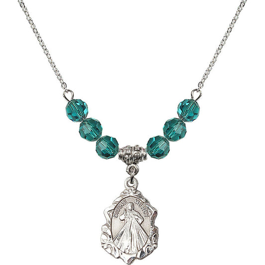 Sterling Silver Divine Mercy Birthstone Necklace with Zircon Beads - 0822