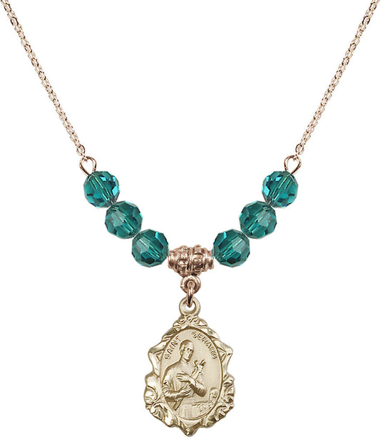 14kt Gold Filled Saint Gerard Birthstone Necklace with Zircon Beads - 0822