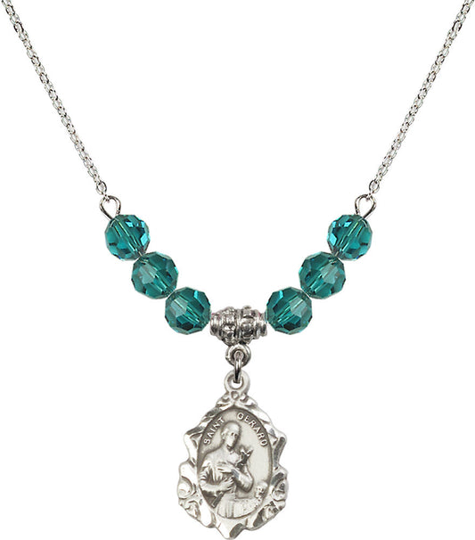 Sterling Silver Saint Gerard Birthstone Necklace with Zircon Beads - 0822