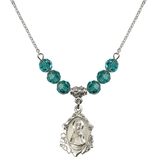 Sterling Silver Infant of Prague Birthstone Necklace with Zircon Beads - 0822