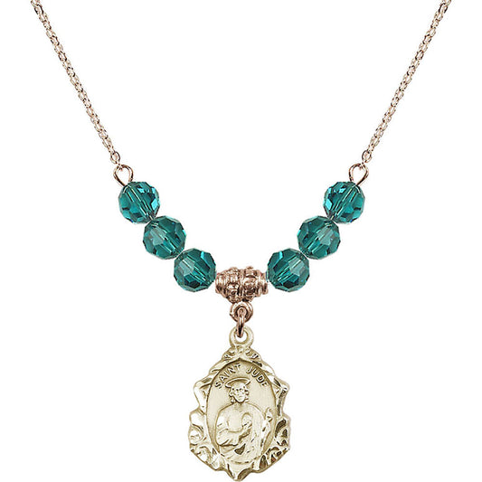 14kt Gold Filled Saint Jude Birthstone Necklace with Zircon Beads - 0822