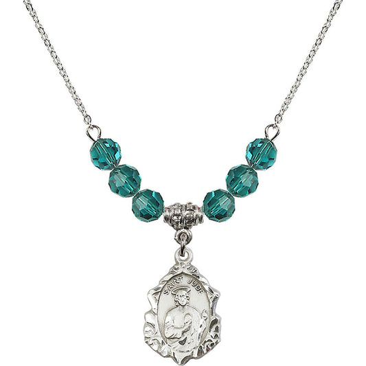 Sterling Silver Saint Jude Birthstone Necklace with Zircon Beads - 0822