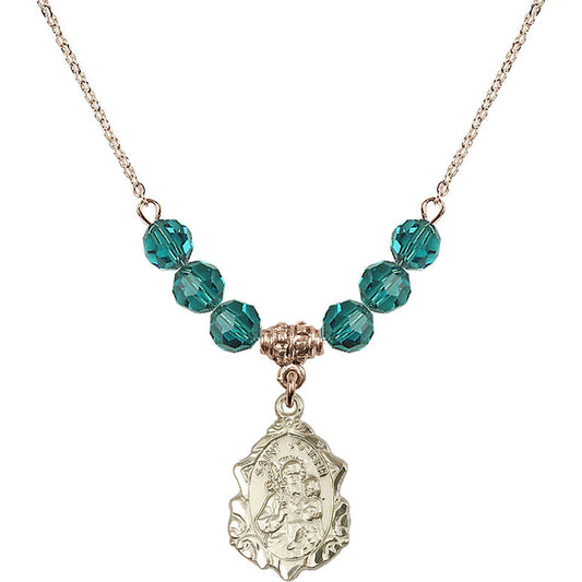 14kt Gold Filled Saint Joseph Birthstone Necklace with Zircon Beads - 0822
