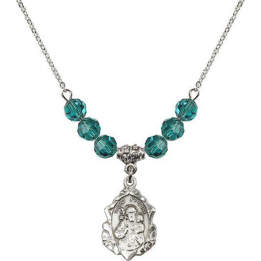 Sterling Silver Saint Joseph Birthstone Necklace with Zircon Beads - 0822