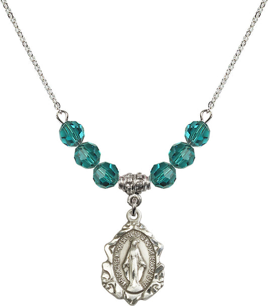 Sterling Silver Miraculous Birthstone Necklace with Zircon Beads - 0822