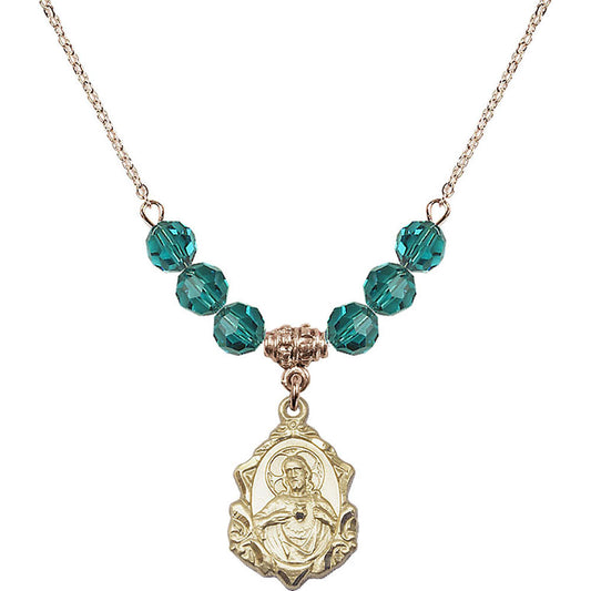 14kt Gold Filled Scapular Birthstone Necklace with Zircon Beads - 0822