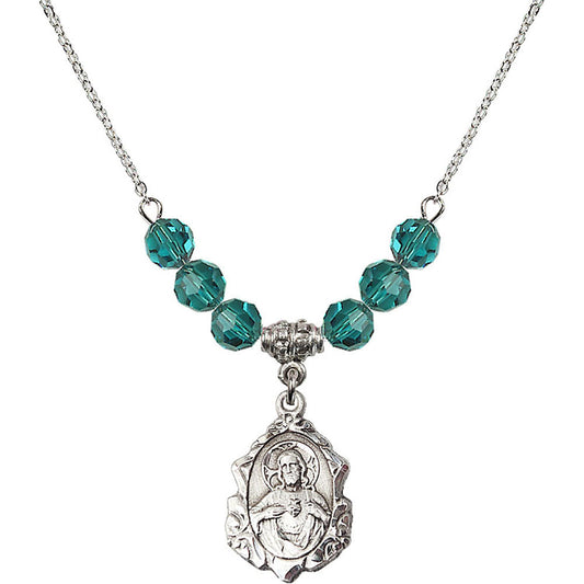 Sterling Silver Scapular Birthstone Necklace with Zircon Beads - 0822