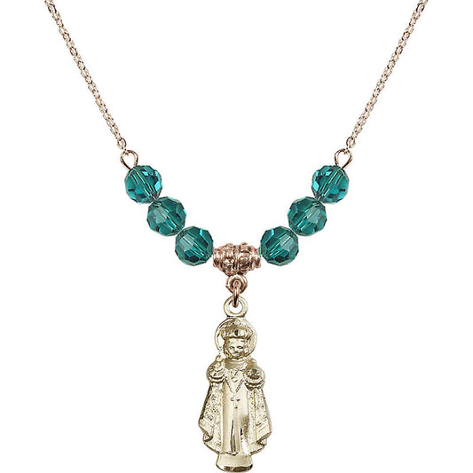 14kt Gold Filled Infant of Prague Birthstone Necklace with Zircon Beads - 0824