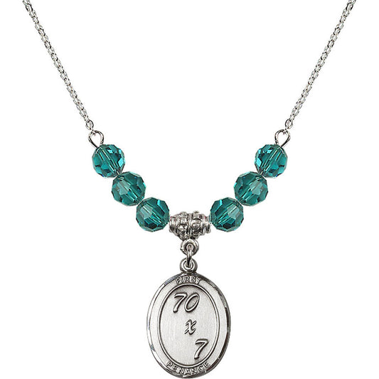 Sterling Silver First Penance Birthstone Necklace with Zircon Beads - 0867