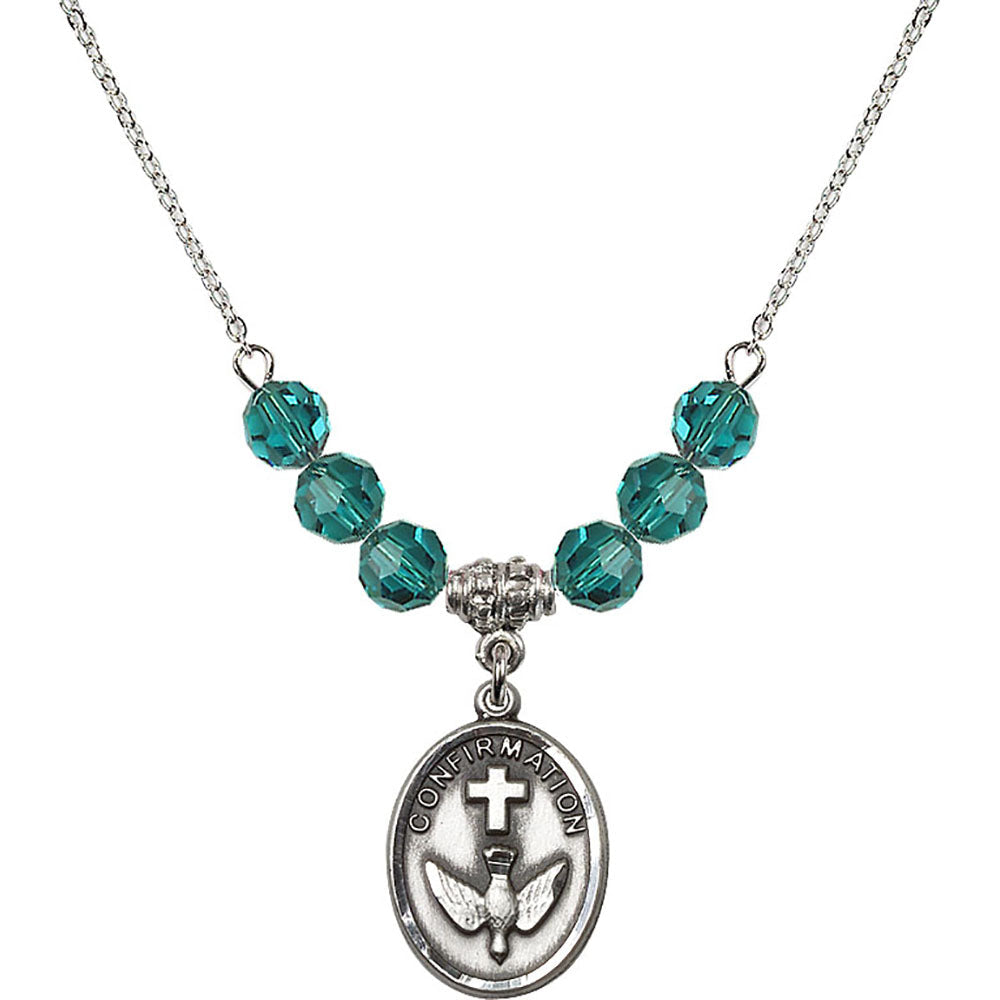 Sterling Silver Confirmation Birthstone Necklace with Zircon Beads - 0873