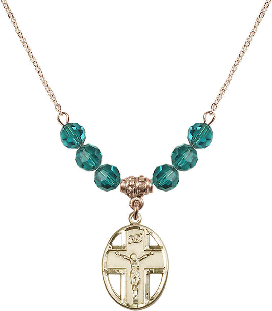 14kt Gold Filled Crucifix Birthstone Necklace with Zircon Beads - 0878
