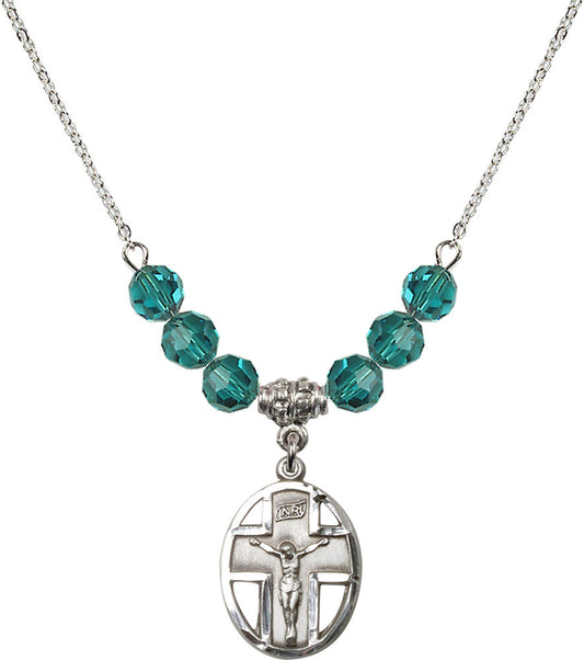 Sterling Silver Crucifix Birthstone Necklace with Zircon Beads - 0878