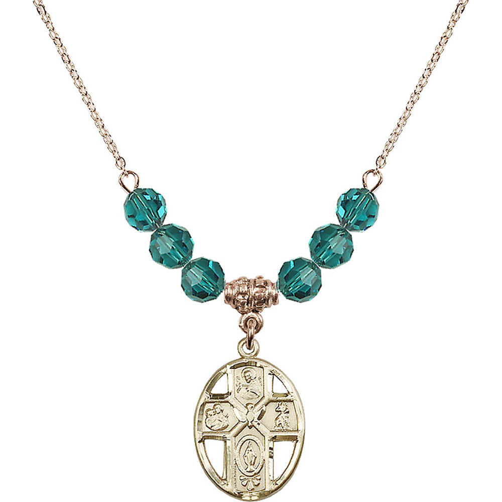 14kt Gold Filled 5-Way / Holy Spirit Birthstone Necklace with Zircon Beads - 0880