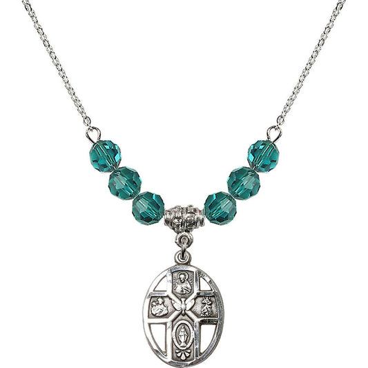 Sterling Silver 5-Way / Holy Spirit Birthstone Necklace with Zircon Beads - 0880