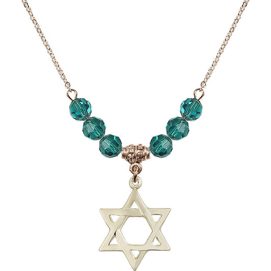 14kt Gold Filled Star of David Birthstone Necklace with Zircon Beads - 1210