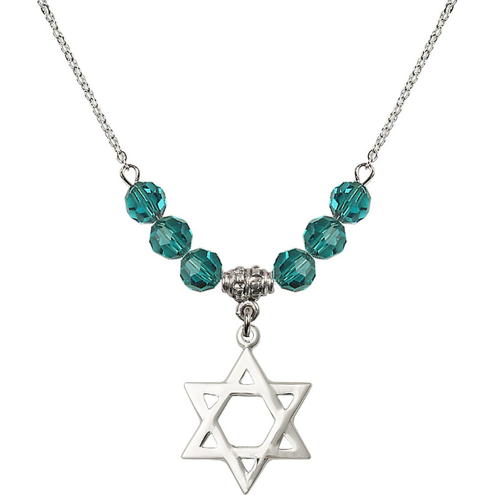 Sterling Silver Star of David Birthstone Necklace with Zircon Beads - 1210
