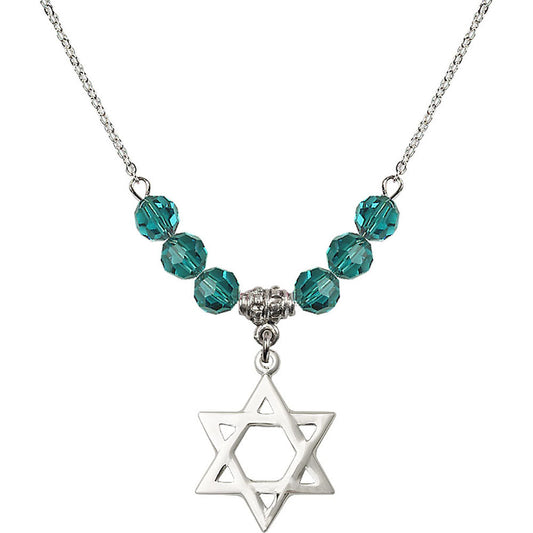 Sterling Silver Star of David Birthstone Necklace with Zircon Beads - 1210