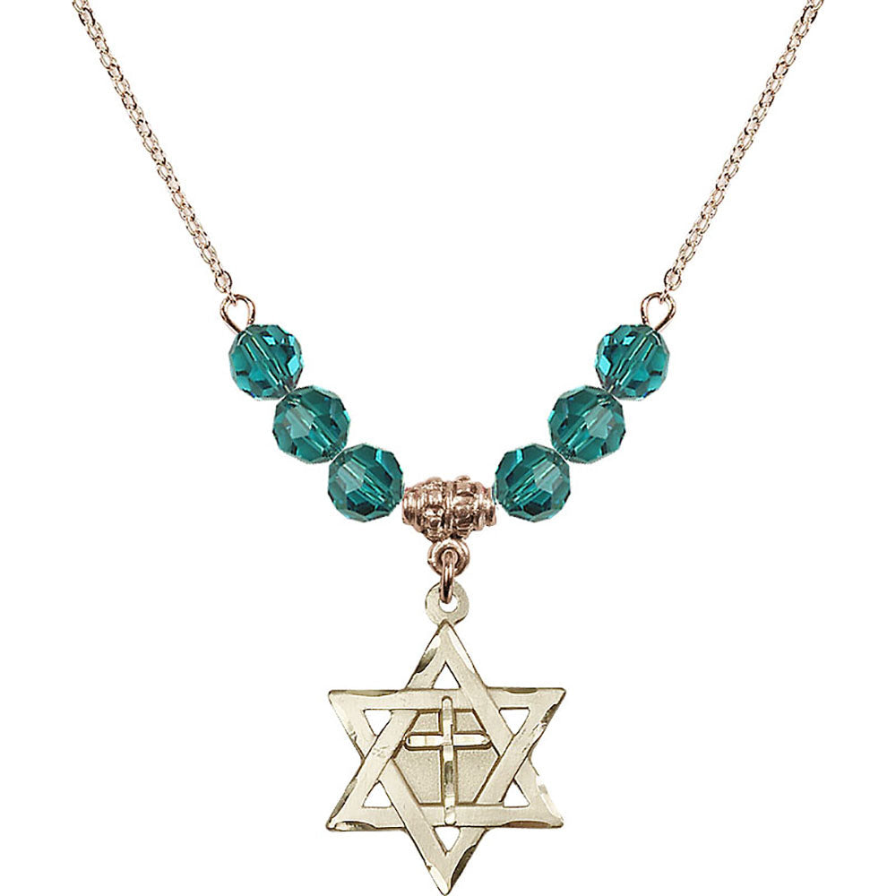 14kt Gold Filled Star of David w/ Cross Birthstone Necklace with Zircon Beads - 1210