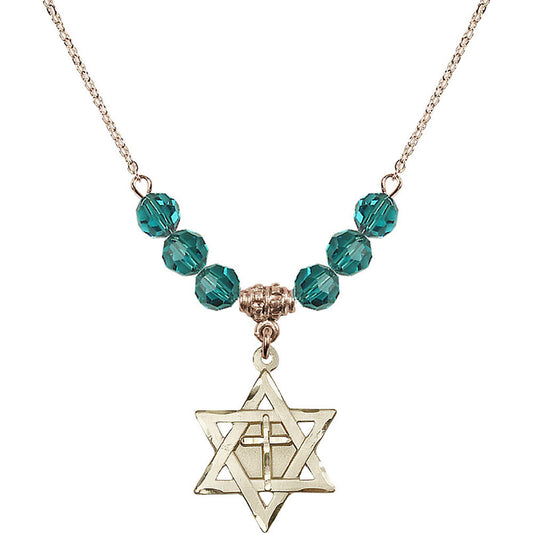 14kt Gold Filled Star of David w/ Cross Birthstone Necklace with Zircon Beads - 1210
