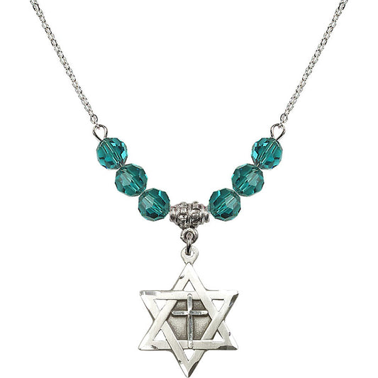 Sterling Silver Star of David w/ Cross Birthstone Necklace with Zircon Beads - 1210